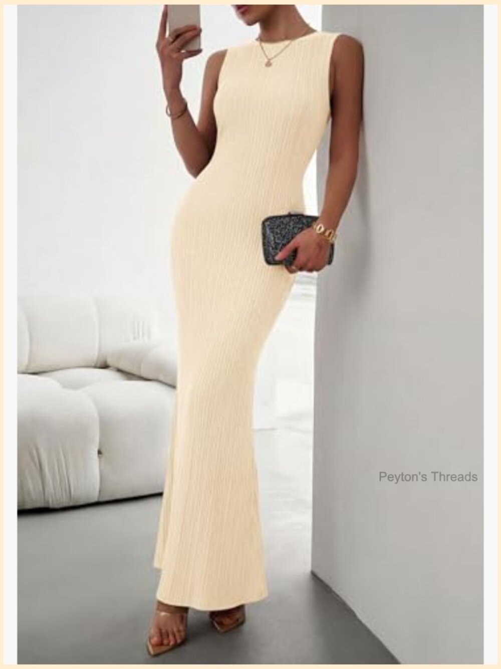Sleeveless Knit Ribbed Bodycon Maxi Dress Crewneck Casual Summer - Picture 3 of 7
